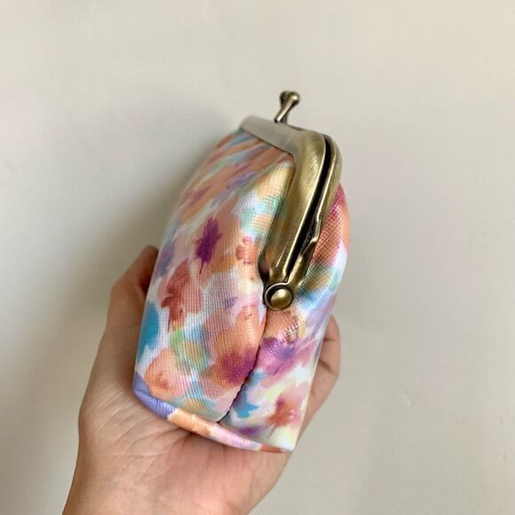 Handmade Genuine Leather Floral Print, Metal Frame Small Clutch/Cosmetic Case - Picture 8 of 10